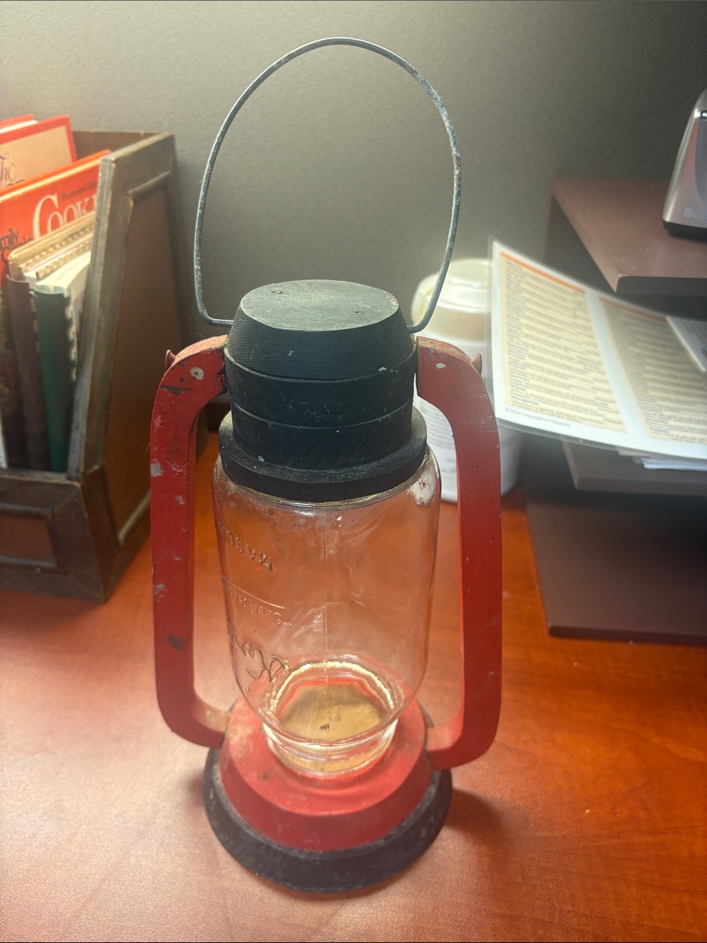Old old Vintage Red Glass Jar Lantern. Beautiful looking decir